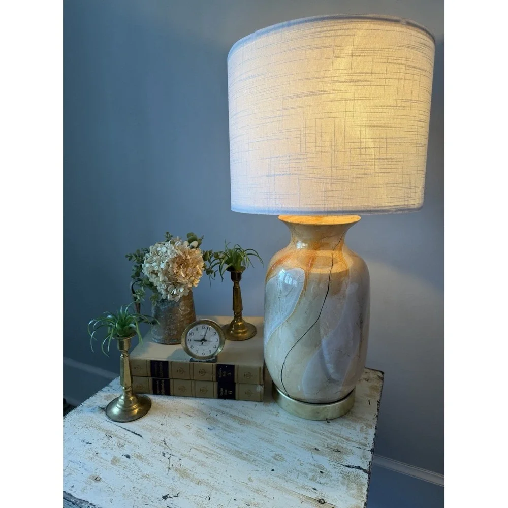 Vintage Ceramic Fall Color Tones Lamp With New Linen Shade GW0051